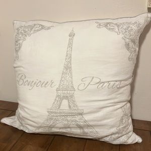 Large accent pillow Paris bedroom pillow great condition 25”x25” white grey